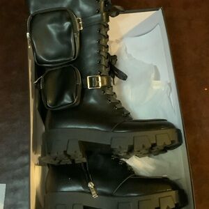 Rugged Black Lace-Up Boots with Pockets